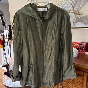 Valerie Steven’s Linen Olive Green Hooded Jacket